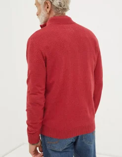 FatFace Braunton Textured Half Neck Washed Red Hot