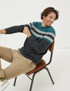 FatFace Braunton Yoke Stripe Jumper Teal Green Best