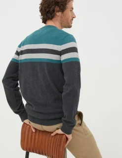 FatFace Braunton Yoke Stripe Jumper Teal Green Best