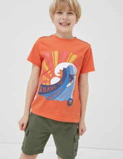 FatFace Brave The Waves Graphic T-Shirt Orange Discount