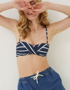 FatFace Breton Bikini Twist Top Navy Clearance