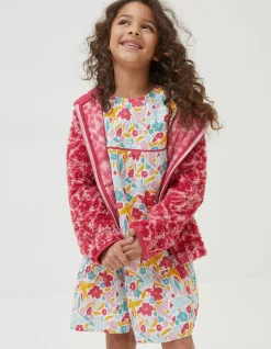 FatFace Bright Blooms Zip Through Fleece Raspberry Red Outlet
