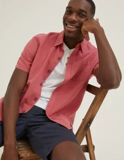 FatFace Bugle Linen Cotton Shirt Pink Clearance