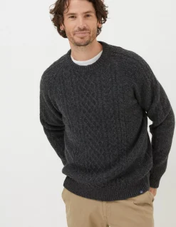 FatFace Calder Cable Crew Jumper Charcoal Grey Outlet
