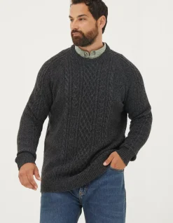FatFace Calder Cable Crew Jumper Charcoal Grey Outlet
