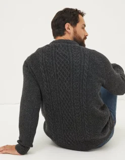 FatFace Calder Cable Crew Jumper Charcoal Grey Outlet