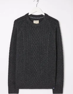 FatFace Calder Cable Crew Jumper Charcoal Grey Outlet