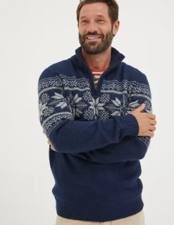 FatFace Calder Fairisle Half Neck Jumper Navy Sale