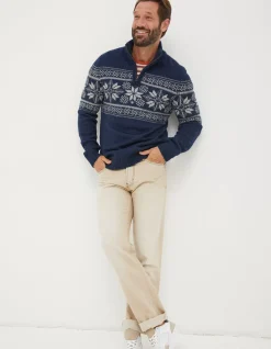 FatFace Calder Fairisle Half Neck Jumper Navy Sale
