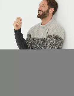 FatFace Calder Ombre Crew Neck Jumper Charcoal Grey Sale