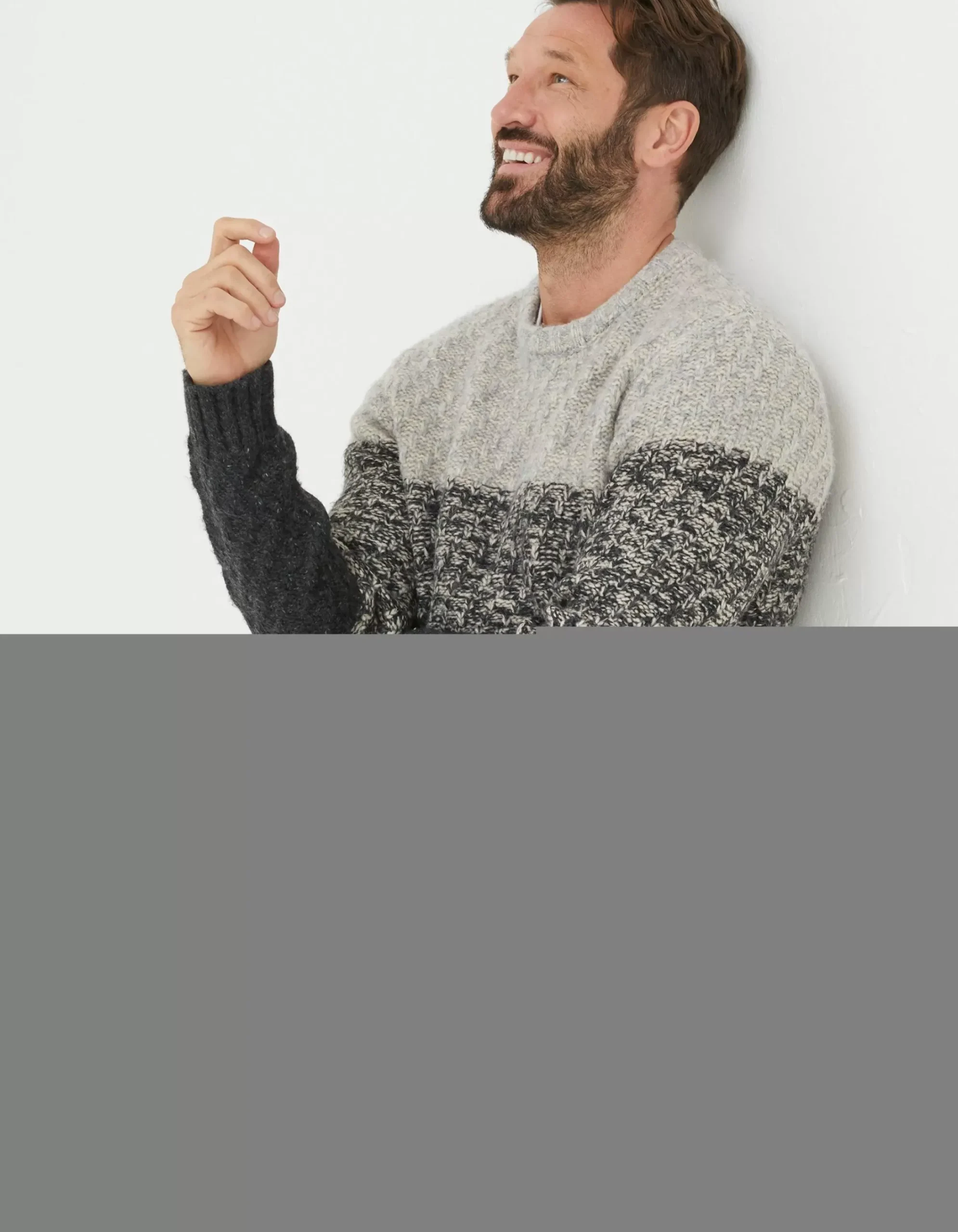 FatFace Calder Ombre Crew Neck Jumper Charcoal Grey Sale