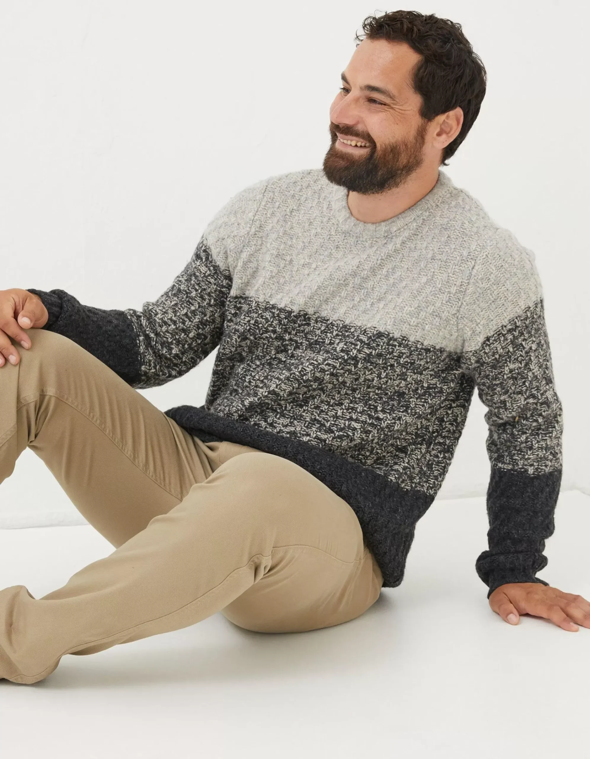 FatFace Calder Ombre Crew Neck Jumper Charcoal Grey Sale