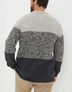 FatFace Calder Ombre Crew Neck Jumper Charcoal Grey Sale
