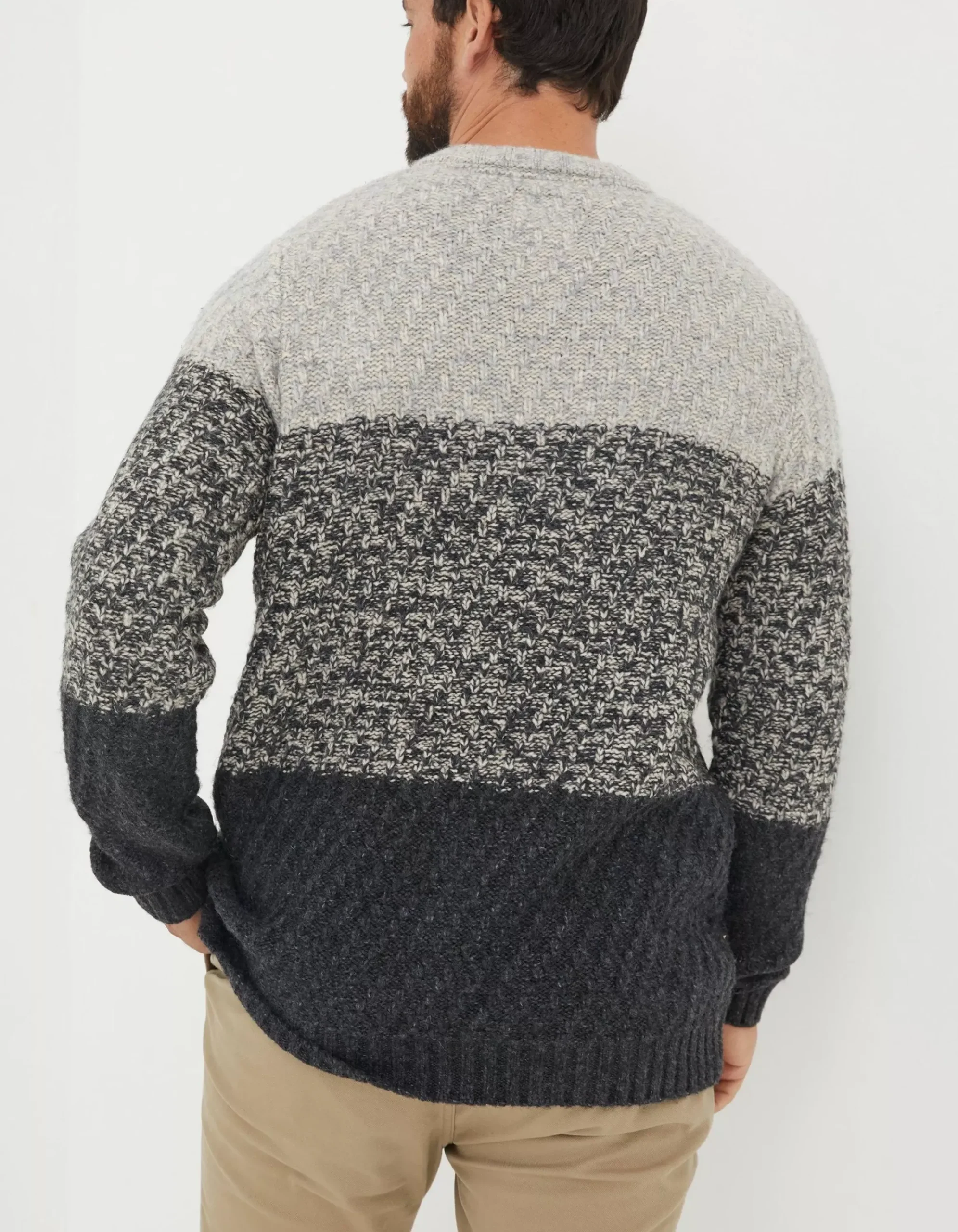 FatFace Calder Ombre Crew Neck Jumper Charcoal Grey Sale