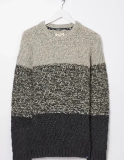 FatFace Calder Ombre Crew Neck Jumper Charcoal Grey Sale
