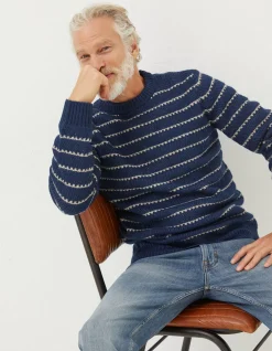 FatFace Calder Stripe Crew Jumper Navy Online