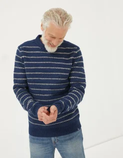 FatFace Calder Stripe Crew Jumper Navy Online