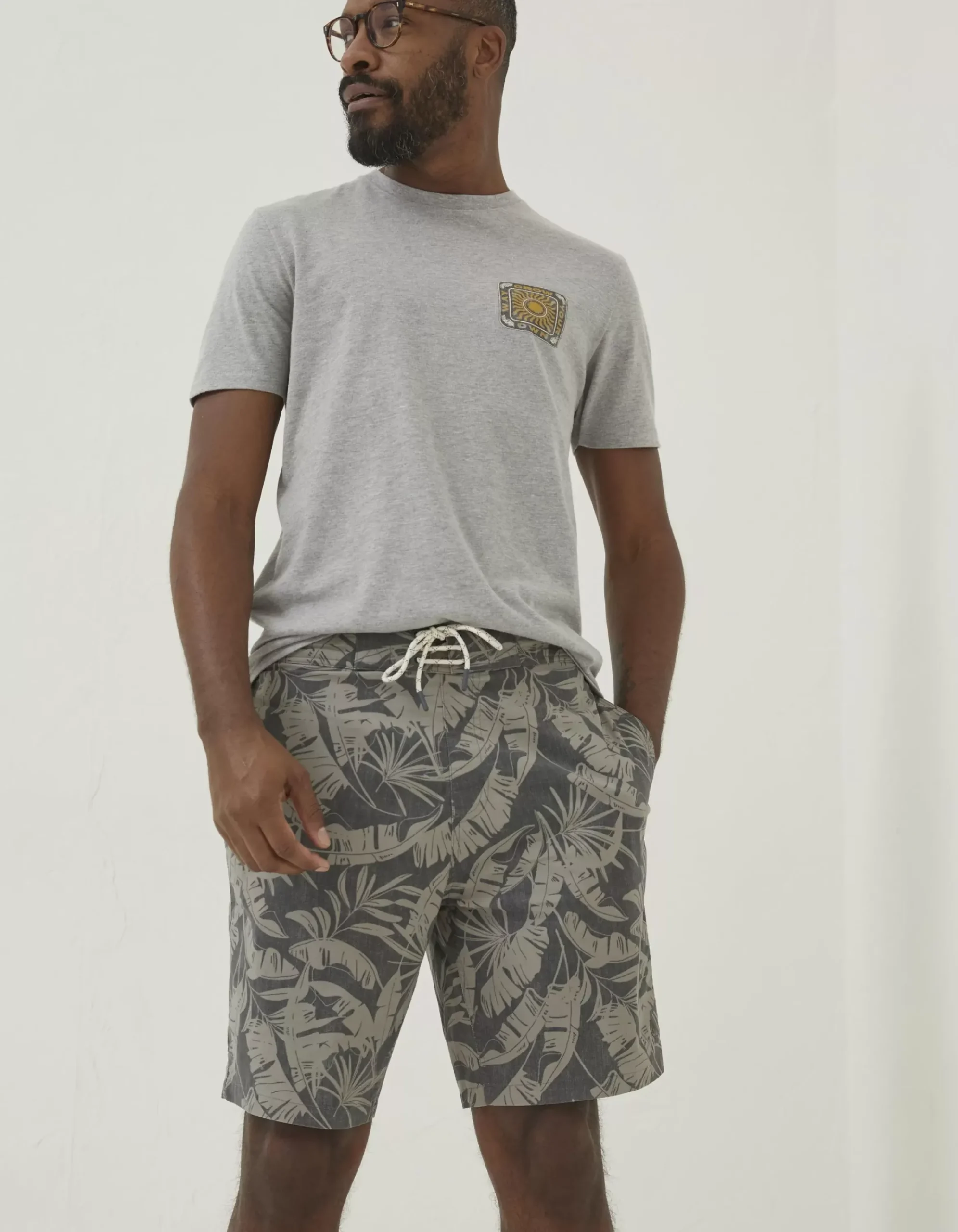 FatFace Camber Leaf Print Swim Shorts Dark Grey New