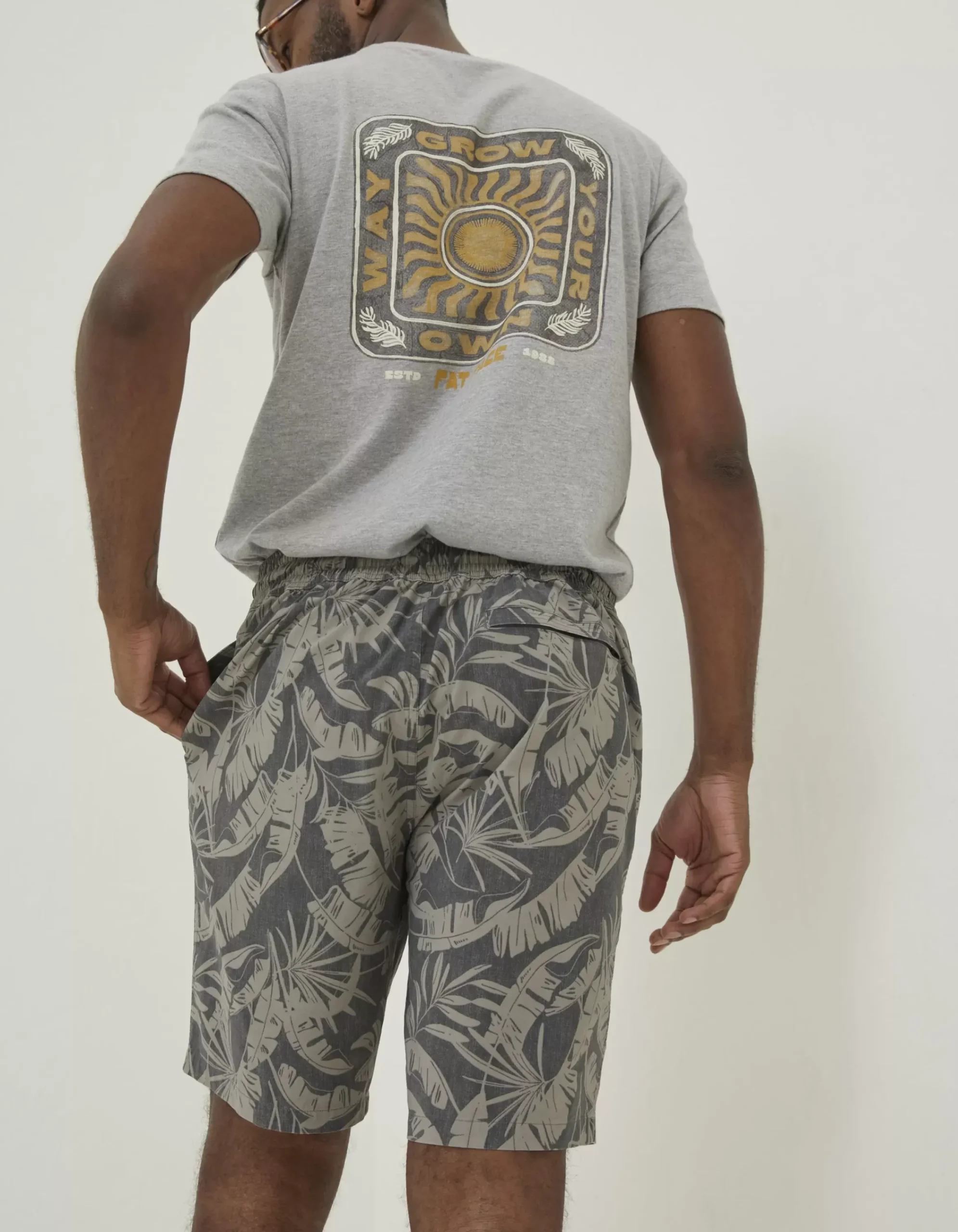 FatFace Camber Leaf Print Swim Shorts Dark Grey New