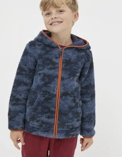 FatFace Camo Fleece Zip Up Hoodie Navy