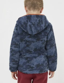 FatFace Camo Fleece Zip Up Hoodie Navy