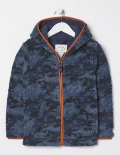 FatFace Camo Fleece Zip Up Hoodie Navy