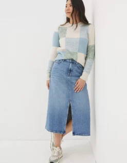 FatFace Carla Denim Midi Skirt Washed Blue Sale