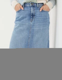FatFace Carla Denim Midi Skirt Washed Blue Sale