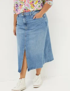 FatFace Carla Denim Midi Skirt Washed Blue Sale
