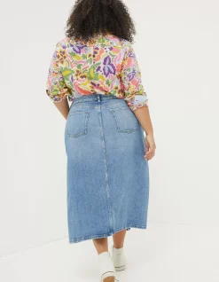 FatFace Carla Denim Midi Skirt Washed Blue Sale