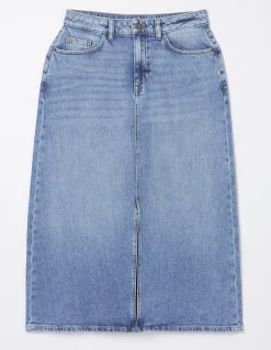 FatFace Carla Denim Midi Skirt Washed Blue Sale