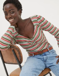 FatFace Carly Stripe Top Multi Outlet
