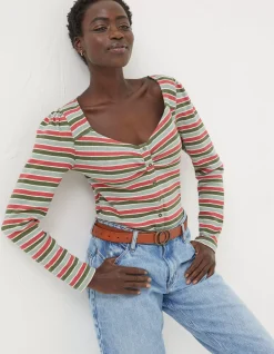 FatFace Carly Stripe Top Multi Outlet