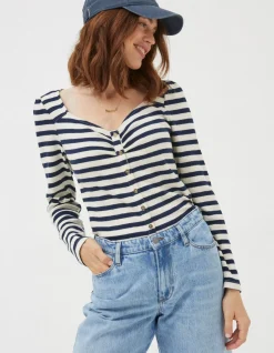 FatFace Carly Stripe Top Navy New