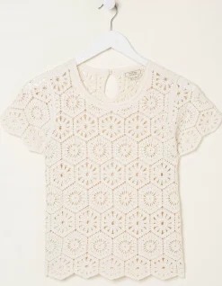 FatFace Carrie Crochet Top Natural Sale