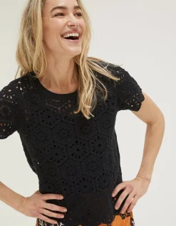 FatFace Carrie Crochet Top Black Best