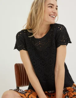 FatFace Carrie Crochet Top Black Best
