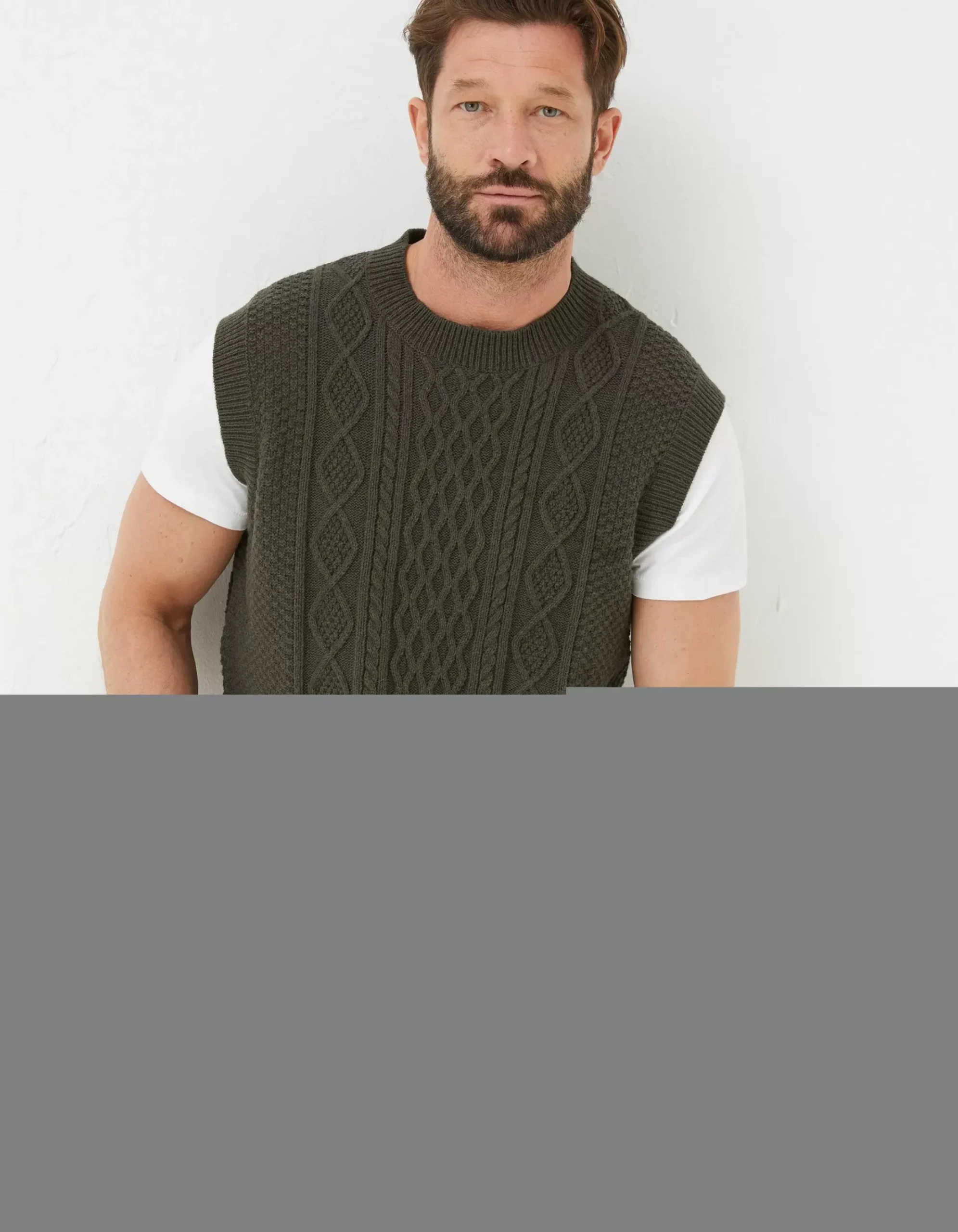 FatFace Carter Cable Knitted Tank Khaki Green Outlet