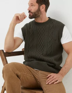 FatFace Carter Cable Knitted Tank Khaki Green Outlet