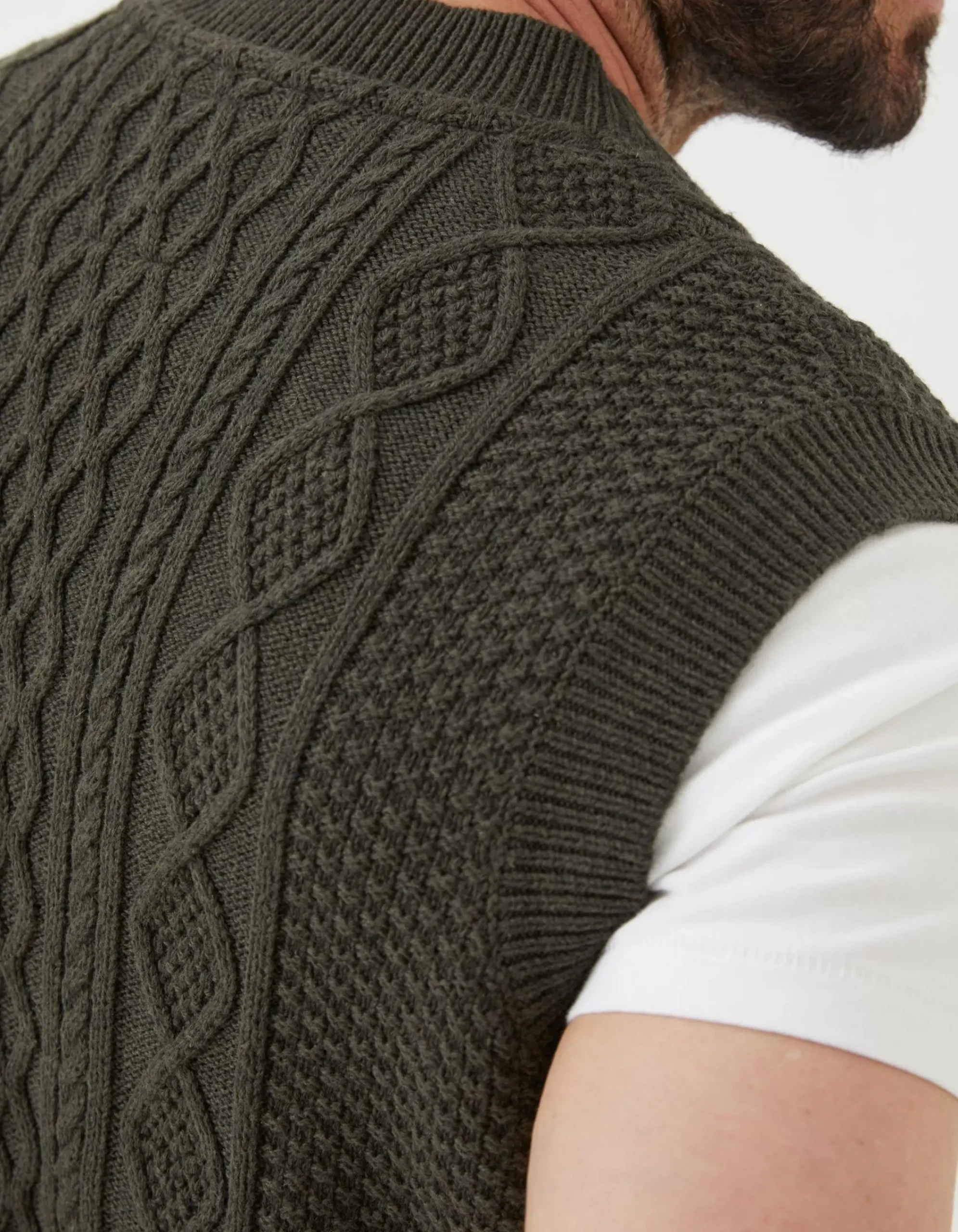 FatFace Carter Cable Knitted Tank Khaki Green Outlet