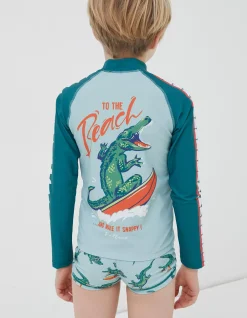 FatFace Carter Crocodile Rash Vest Light Sage Best