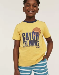 FatFace Catch The Waves Graphic T-Shirt Sun Yellow Best