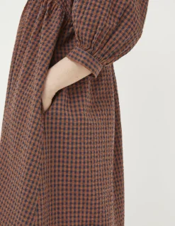 FatFace Ceil Gingham Midi Dress Brown Discount