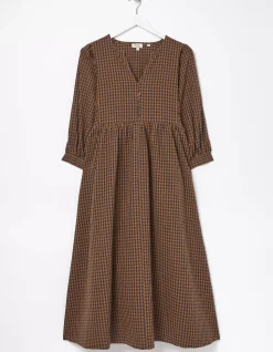 FatFace Ceil Gingham Midi Dress Brown Discount