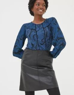 FatFace Charlee Marble Print Top Teal Blue Best