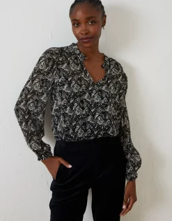 FatFace Charlie Abstract Blouse Black Best
