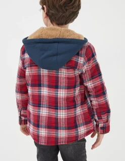 FatFace Check Hooded Shacket Cherry Red Sale
