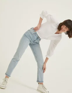 FatFace Chesham Girlfriend Comfort Stretch Jeans Light Blue Discount