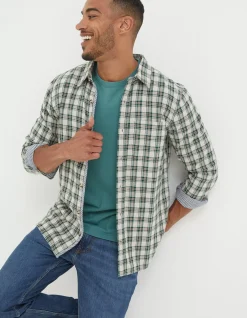 FatFace Chesil Grid Check Shirt Teal Green Outlet