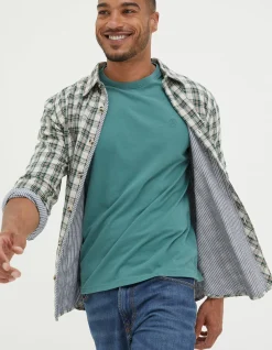 FatFace Chesil Grid Check Shirt Teal Green Outlet